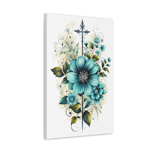 Wall Art Decor, Canvas Print Artwork, Blue Green Christian Cross