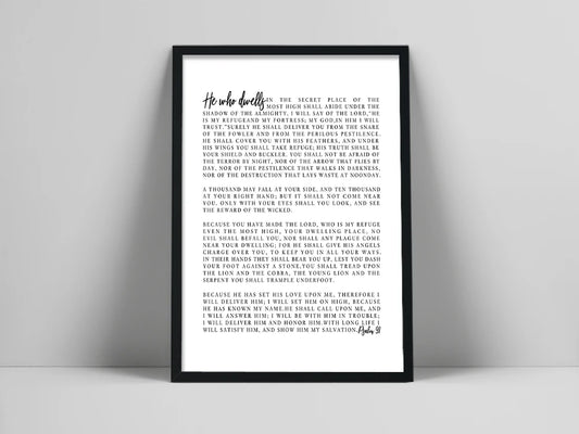 Bible Verse Wall Art, Psalm 91 He Who Dwells In The Secret Place,