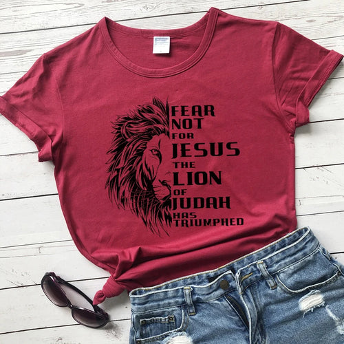 Fear Not For Jesus Lion T-shirt Aesthetic Unisex Christian Bible Top