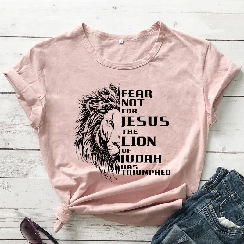 Fear Not For Jesus Lion T-shirt Aesthetic Unisex Christian Bible Top