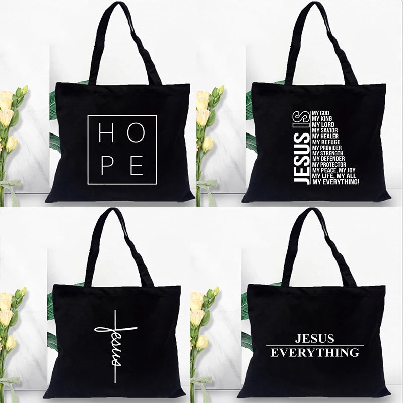 Fashion Women Shopping Bag Canvas Tote Jesus Is My God Print Shoulder