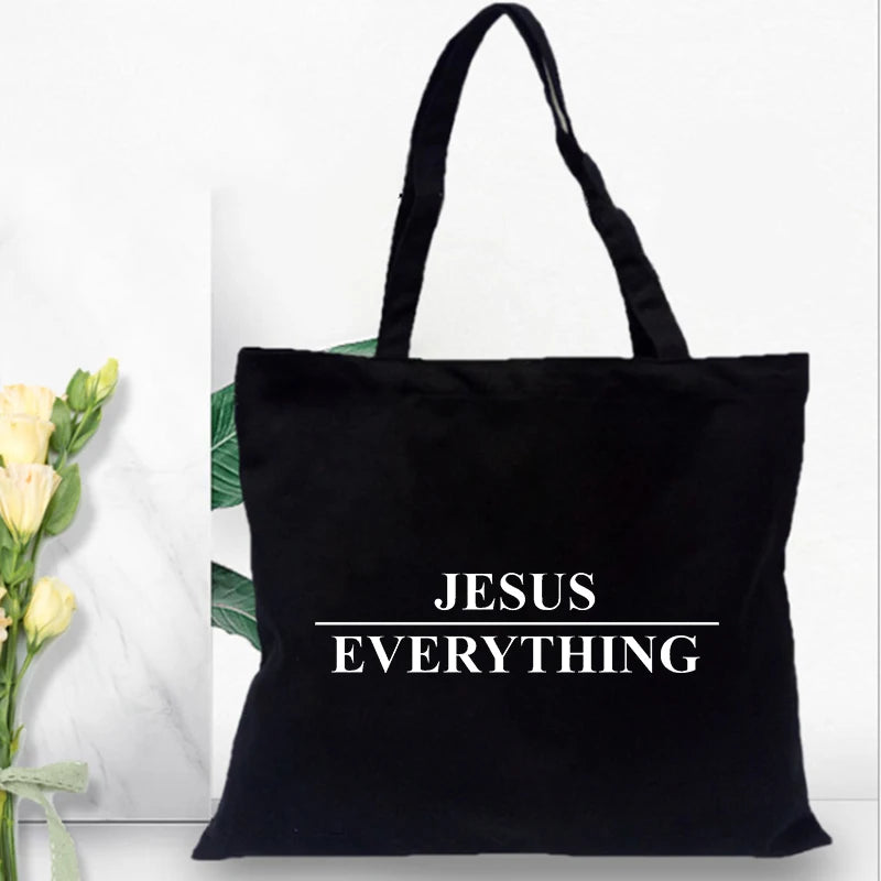 Fashion Women Shopping Bag Canvas Tote Jesus Is My God Print Shoulder