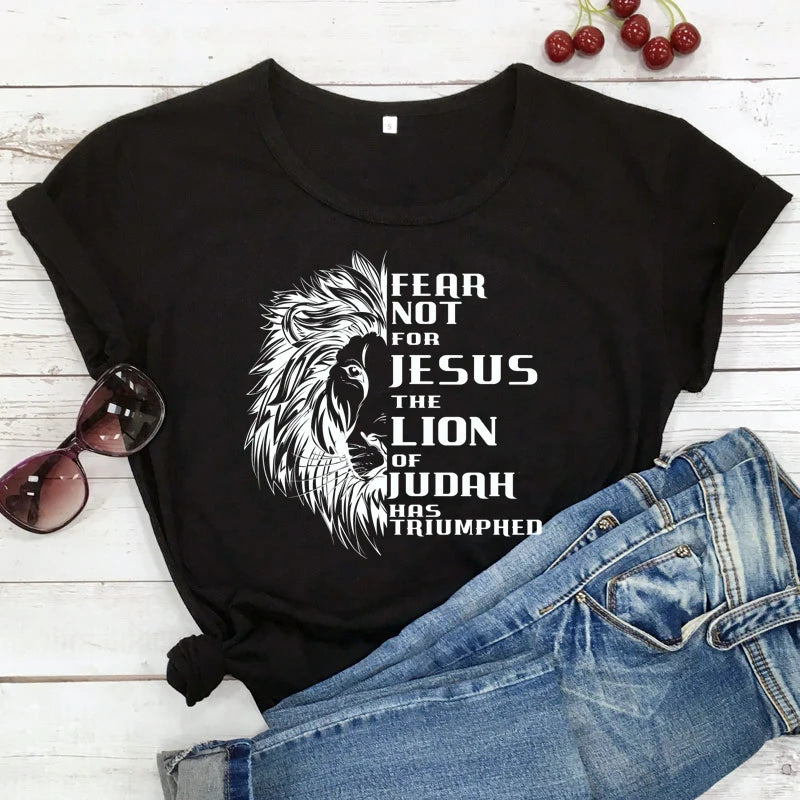 Fear Not For Jesus Lion T-shirt Aesthetic Unisex Christian Bible Top