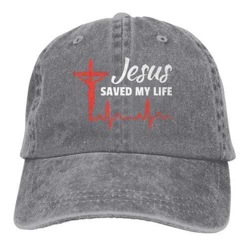 Jesus Saved My Life Hat Christian Baseball Cap Washed Cotton Denim Dad