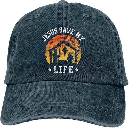 Jesus Saved My Life Hat Christian Baseball Cap Washed Cotton Denim Dad