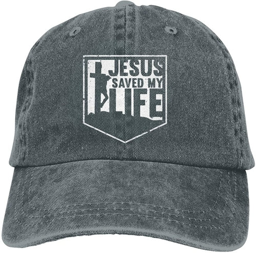 Jesus Saved My Life Hat Christian Baseball Cap Washed Cotton Denim Dad