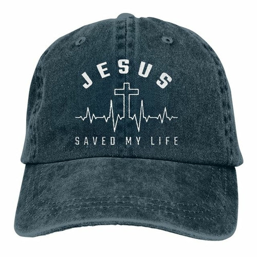 Jesus Saved My Life Hat Christian Baseball Cap Washed Cotton Denim Dad