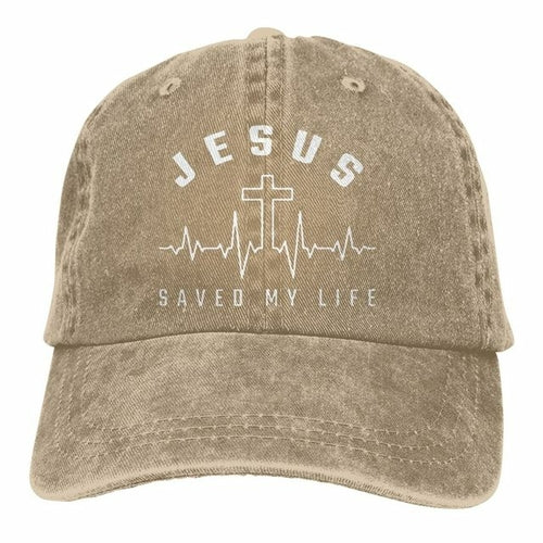 Jesus Saved My Life Hat Christian Baseball Cap Washed Cotton Denim Dad