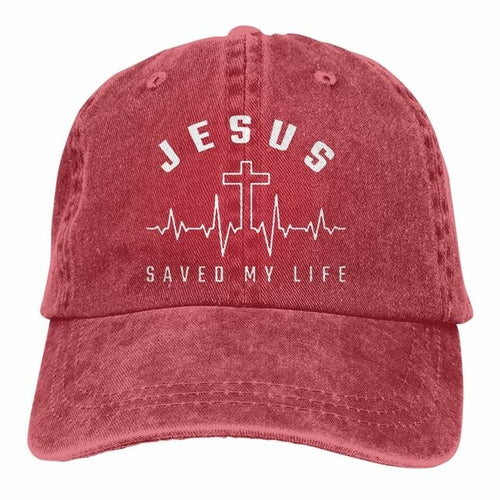 Jesus Saved My Life Hat Christian Baseball Cap Washed Cotton Denim Dad