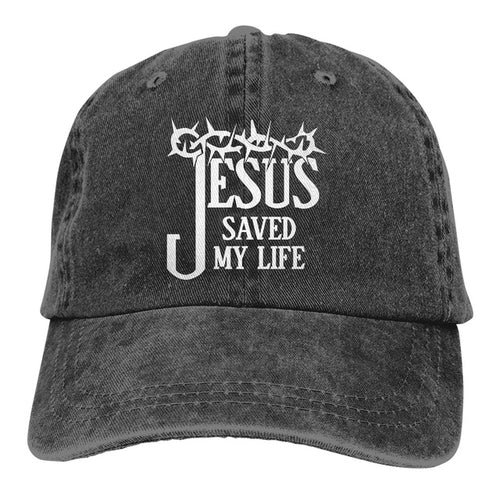 Jesus Saved My Life Hat Christian Baseball Cap Washed Cotton Denim Dad