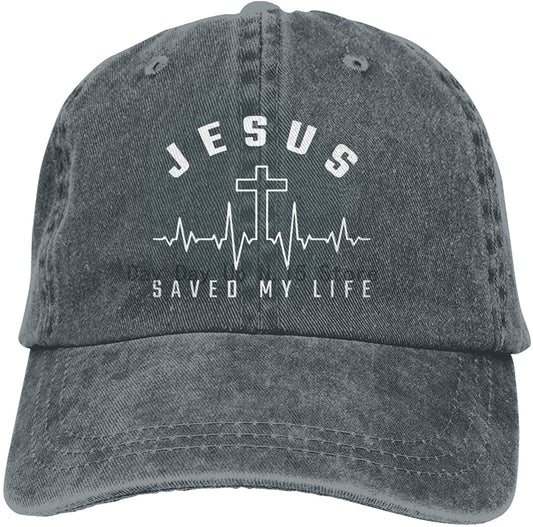 Jesus Saved My Life Hat Christian Baseball Cap Washed Cotton Denim Dad