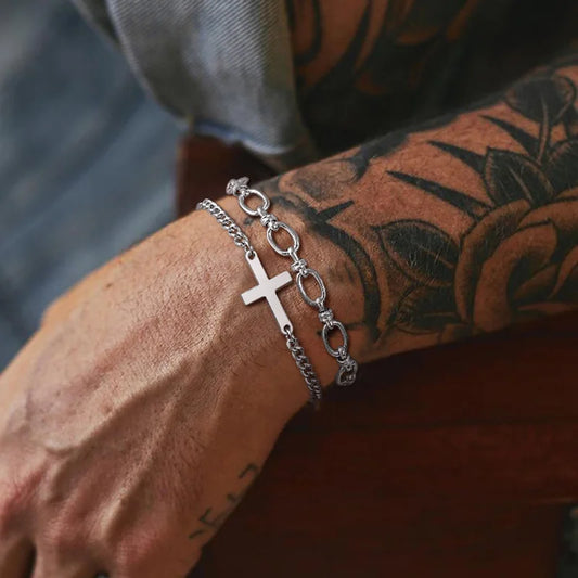 Stainless Steel Cross Religious Christian Bracelets for Men