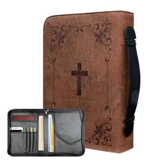 Classic Print Bible Bag for Women Zipper Handle Handbags Bible Leather