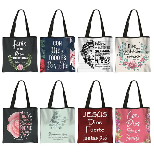 Bible Verse in Spanish Tote Bag Christian Gift Shoulder Bag Dios Todo