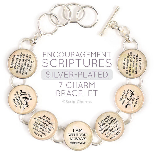 Encouragement Scriptures - Silver-Plated Bible Verse Charm Bracelet