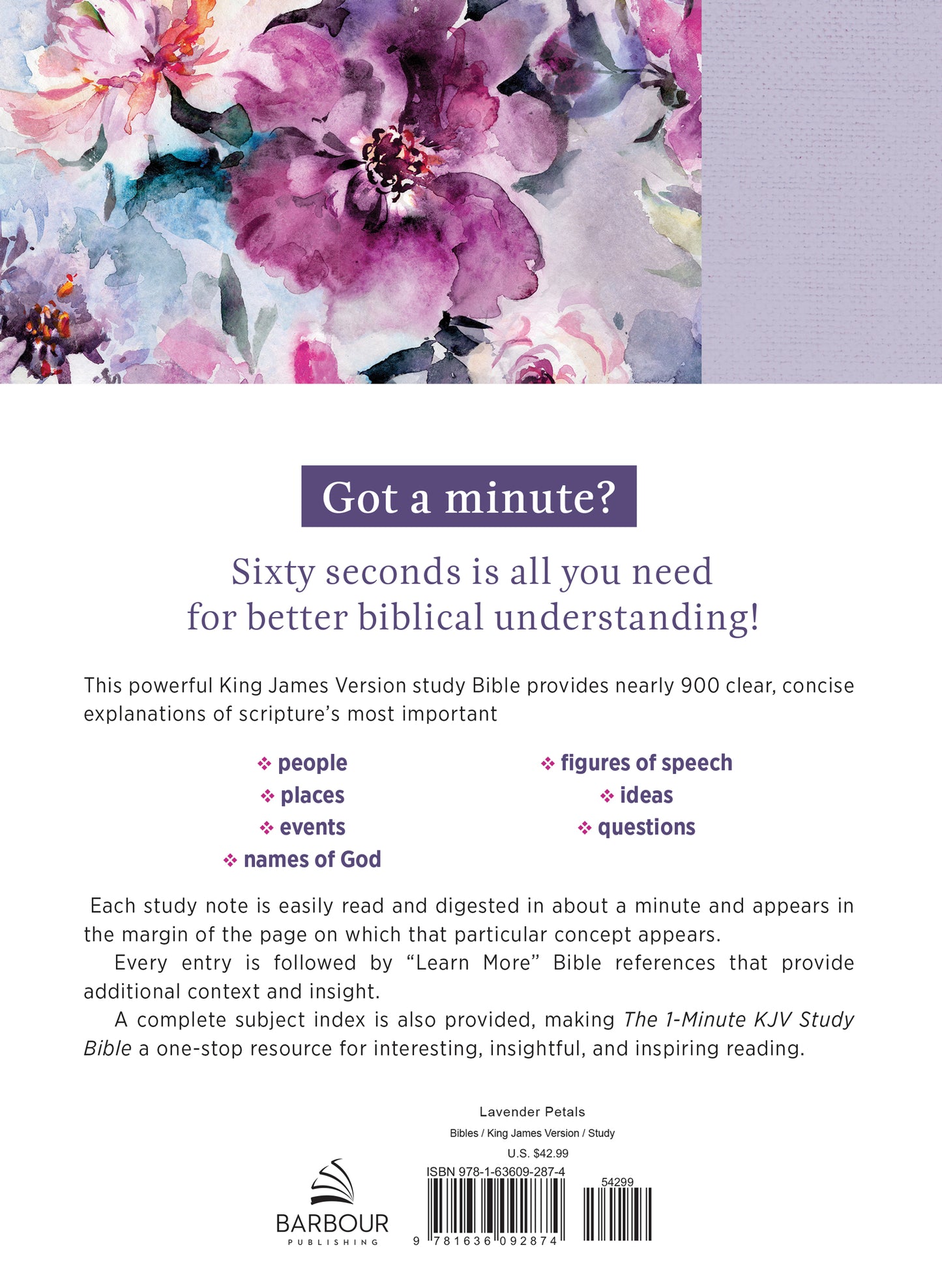 The 1-Minute KJV Study Bible (Lavender Petals)