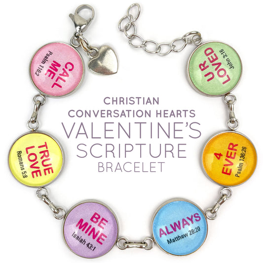 Christian Conversation Hearts Valentine's Scripture Bracelet – Glass