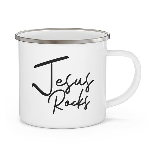 Enamel Camping Mug, Jesus Rocks - Christian Inspiration Affirmation -