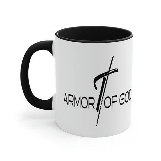 Two-tone Accent Ceramic Mug 11oz, Armor of God Scripture Quote Bible