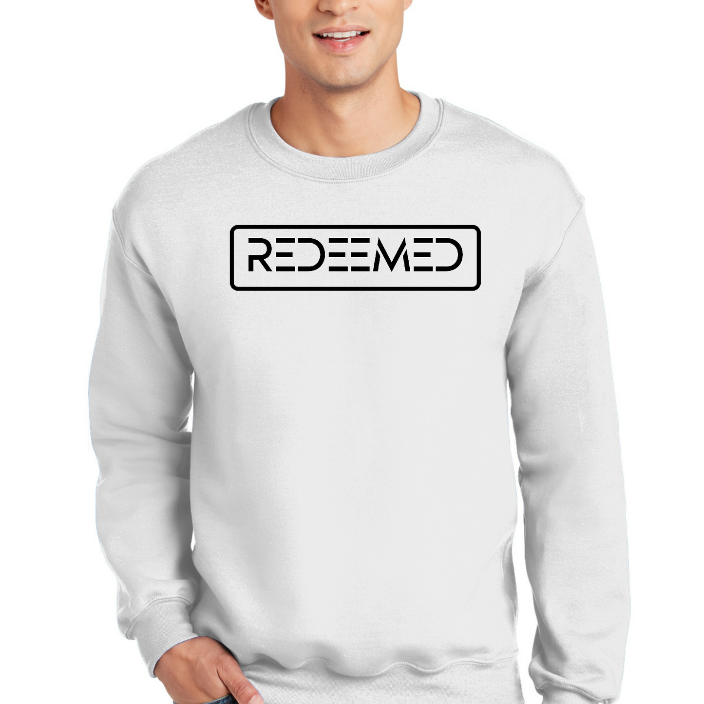 Mens Graphic Sweatshirt, Redeemed Black Illustration