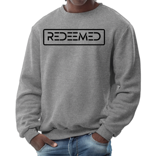 Mens Graphic Sweatshirt, Redeemed Black Illustration