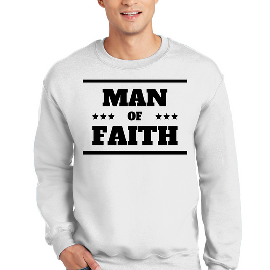 Mens Graphic Sweatshirt, Man of Faith Black Illustration