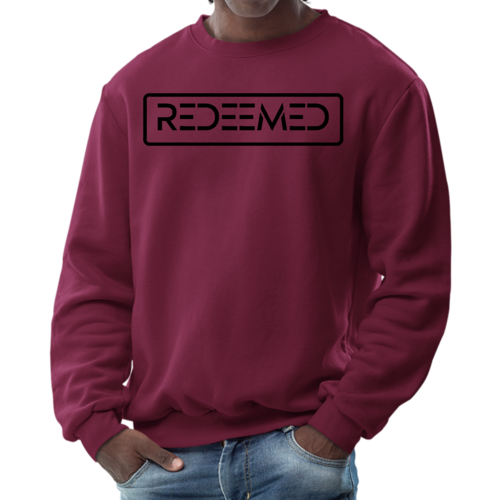 Mens Graphic Sweatshirt, Redeemed Black Illustration