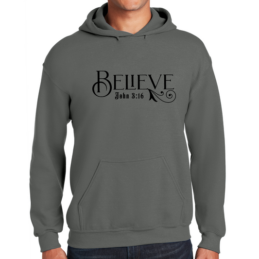 Mens Graphic Hoodie Believe John 3:16 Black Illustration