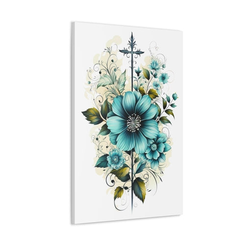 Wall Art Decor, Canvas Print Artwork, Blue Green Christian Cross