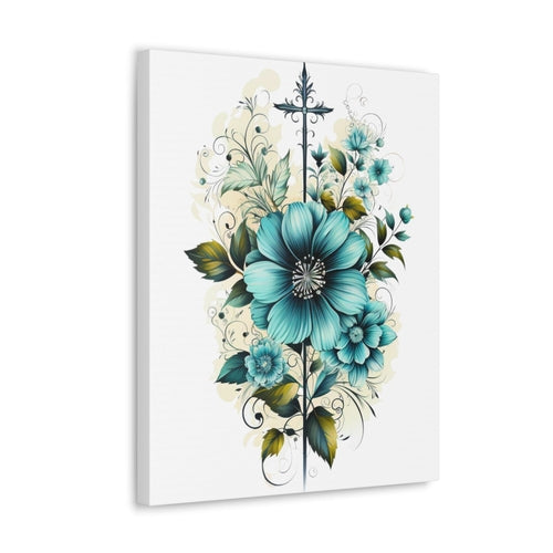 Wall Art Decor, Canvas Print Artwork, Blue Green Christian Cross